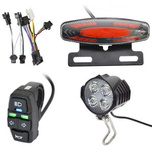 Electric Bike Front and Rear Light Kit with Horn and Headlight Switch Bright LED Reflectors for Safe Night Cycling