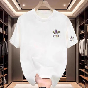 เสื้อยืดคอกลมแขนสั้นผ้าฝ้ายแท้สำหรับผู้ชาย แฟชั่นฤดูร้อน 2025 ทรงหลวม ระบายอากาศได้ดี ระบายเหงื่อได้ดี ทนทาน