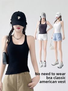 MiiOW | American Style Thin Vest Womens Summer Base Layer With Chest Pad Breathable Cat Person Classic Design Covering Side Breast Threaded Strap