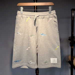 Fashion Stylish Summer Knitting Embroider TB Stripes Pure Cotton Mens Shorts Teenagers Couple Classy Suit Cropped Pants