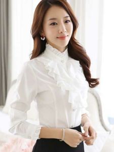 Slim Fit Long Sleeve High Collar Womens Shirt Spring Autumn Fashionable Versatile Waist Cinching Slimming Professional Blouse