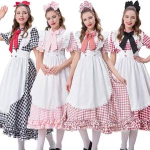 Four-Color Halloween Farm Costume Red and White Plaid Lace Beer Festival Costume Maid Master Dress