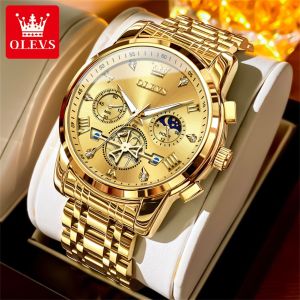OLEVS | OLEVS Quartz Mens Watch Luxury Brand Waterproof Multi functional Lunar Phase Chronograph Code Watch Business Classic Men Watch