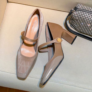 French Mary Jane Chunky Heel Womens Shoes 2025 New Style Elegant Slip-On Metal Embellished Comfortable Low Cut Fashionable Work Shoes