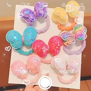 1PC New Cute Sequin Butterfly Girls KidsPonytail Elastic Hair Bands Children Hair Ties Princess Hair Childrens Girls Head Rope