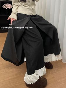 YIFANSHI | Quần Tweed Thêu Ren Màu Xám Dáng Đẹp