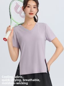 plus Size Fitness Womens Quick Dry Yoga Sportswear Short Sleeve V-Neck T-Shirt Running Exercise Breathable Elastic Nylon Spandex