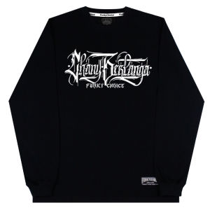 Loose Fit Long Sleeve T-Shirt Street Dance Print Floral Body Text American Hip Hop Style Bboy Skateboarding Dark Chicano