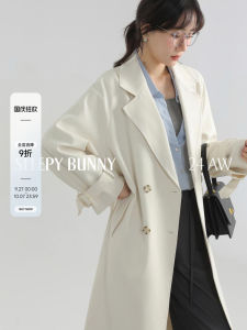Sleepy Rabbit White Coat Womens Spring Autumn Casual Versatile High-End Small Size Mid-Length Coat Korean Style Loose Fit