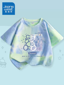 JU Jeanswest Boys Short Sleeve T-Shirt Pure Cotton Thin Summer New Style Childrens Casual Loose Fit round Neck Top