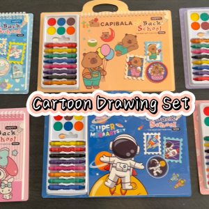 (READY STOCK) Capybara Astronaut Drawing Crayon Water Colour Book Set Gift Present Kids Children Birthday 卡皮巴绘画套装蜡笔水彩图纸书
