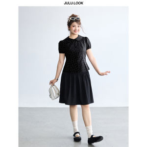 JULULOOK | Bộ Áo Sơ Mi & Chân Váy Cổ Peter Pan Đốm Dành Cho Size Lớn