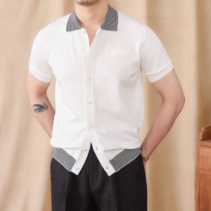 Summer Retro Style Striped Short Sleeve Knitted Shirt Polo