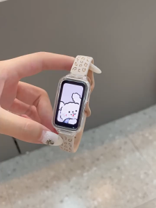 Silicone Engraved Straps+Case For Huawei Band 10 9 8 Watchbands leopard print sports Bracelet