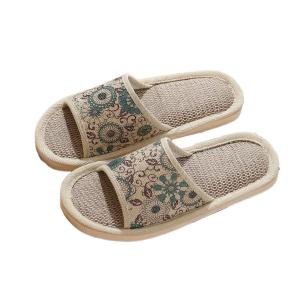 Vintage Floral House Slippers For Women Open‑Toe Flax Indoor Slipper Breathable Linen Insole Anti‑Slip Home Casual Slides