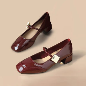 รองเท้าส้นหนา Mary Janes สำหรับผู้หญิง ทรงหัวเหลี่ยม พื้นยาง กันลื่น ฤดูใบไม้ร่วง 2024 รองเท้าส้นหนา ทรงหัวเหลี่ยม สีสันสดใส รองเท้าส้นแบนแบบสวมสบาย