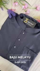 BAJU MELAYU SEMPURNA 2026 SLIM FIT COTTON DARK GREY SEPASANG DEWASA & BUDAK - BAJU RAYA (C004BM) BMC