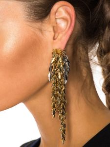 Elegant Long Designer Wheat Ear Tassel Earrings Fashionable Slimming No Piercing Clip-On Womens Jewelry Alloy Silver Gold