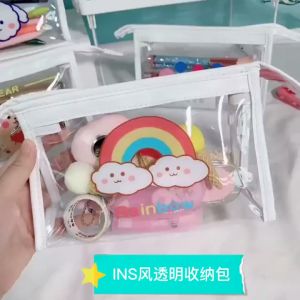 korean style pencil box organizer transparan bag kotak pensil dengan Tempat pulpen kawaii korea lucu tempat pensil imut