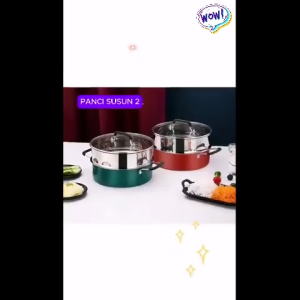 Panci Steamer Kukus Stainless Tebal Panci Kukus Steamer 2 Susun Tutup Kaca Panci Dimsum Somay Bakpao