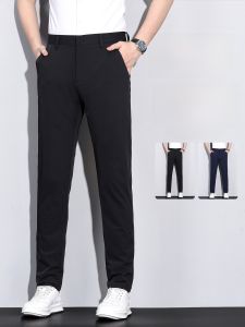 Summer Mens Casual Slim Straight Ice Silk Thin Black Leisure Pants Non-Stick Hair Long Trousers Business Style