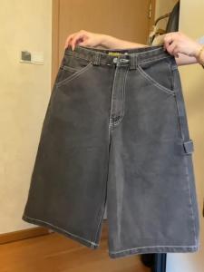 Retro American Wash High เอว ขาตรง เจ็ดนิ้ว เดนิม กางเกงขาสั้น ผู้หญิง ฤดูร้อน ลำลอง หลวม รุ่นแคบ ขากว้าง กลาง กางเกง