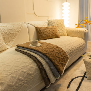 Modern Minimalist Embroidered Cotton Velvet Sofa Cushion Non-Slip Winter Plush Full Cover Cloth Scarf for Combination Sofa