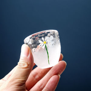 Hand Painted Little Daisy Glass Wine Set Set Liquor Cup Household Small One Or Two Shot Glass Warming Vessel for Wine Sake Pot