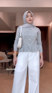 Zavora OOTD Atasan Blouse Cipa 3in1 Set Korean Style ( Bella Square+Blouse Rajut+Celana OroPans ) Setelan Nongki Wanita Kekinian Simple - SET AB448