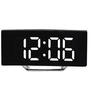 LED Digital Alarm Clock Curved Screen Mirror Silent Electronic Clock Bedroom Desktop Large Screen Home Decor Supplies