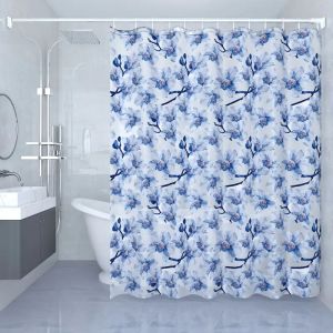 Blue plum blossom pattern classical blue printing waterproof curtain New Chinese bathroom curtain PEVA waterproof easy to clean