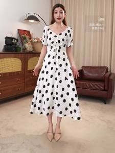 Bow Detail Fitted V-Neck Polka Dot Summer Dress