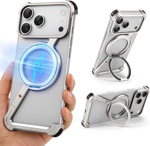 Z Metal Case for iPhone 17 Pro Max Case[Compatible with Magsafe] Frameless Metal with 360°Rotating Ring Stand Protective CoverSlim Shockproof Thin Bumper Cases for iPhone 17 Pro CaseiPhone Air Case16 Pro max 15 Pro