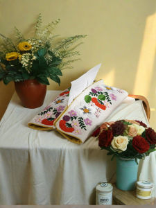 French Embroidery DIY Tissue Cover Fabric Art Storage Time Pass Handmade Material Kit Paper Towel Bag Drawer Organizer