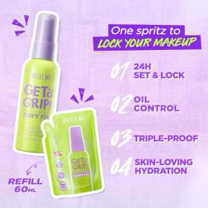 DAZZLE ME Get a Grip! Makeup Setting Spray Dewy Fix Refill - Setting Spray Makeup Tahan Lama Flawless & Melembabkan Kulit 24 Jam Transferproof
