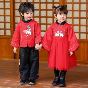 ชุดจีนเด็กผู้หญิงฤดูหนาว ชุดฮันฟู่ ชุดปีใหม่ ชุดเด็กผู้หญิง ชุดการแสดงวันที่ 1 มกราคม เสื้อผ้าเด็กผู้หญิง