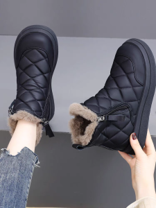 Thickened Fleece Lined Flat Bottom Womens Snow Boots Winter Warm Anti-slip Short Boot Waterproof Rubber Sole Casual Style