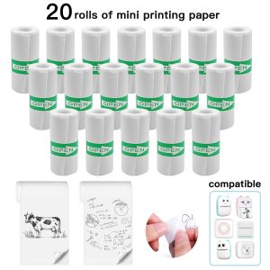 20 Rolls White Thermal Sticker Paper Self-Adhesive Mini Printer Refills for Photos/Checklists/Notes Black Text Printing 57x25mm