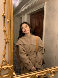 ALOHA LU | Áo Khoác Dài Trung Bình Đệm Nỉ Tweed Phong Cách Retro Cổ Đôi