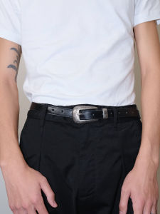 Narrow Silver Buckle Decorated Belt American Baroque Versatile for Jeans And Suit Men Women PU Leather Belt Fashion Accessory