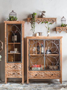 American-Style Entrance Cabinet Front Door Living Room Home Wall Glass Wine Cabinet Retro Solid Wood Sideboard Locker