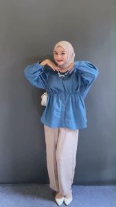 Kemeja Wanita Linen Blouse Cewek Blus Perempuan Korea Kekinian