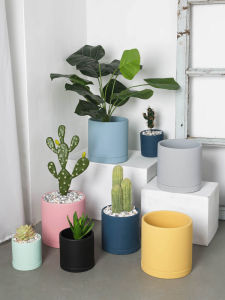 Ceramic Cylinder Flower Pot Indoor Green Plant Cactus Container round Tray Simple Style Desktop Ground Flower Bed Plant Pot