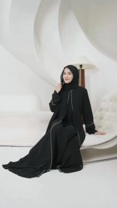 Abaya Gaun Panjang Pita Payet Motif Polos untuk Lebaran - Desain Trendi & Mewah