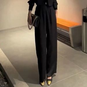 Elegant Korean Style Womens Fashion Set High Waist Wide Leg Pants Slimming Short Coat Spring Autumn New Arrival Two Piece Set