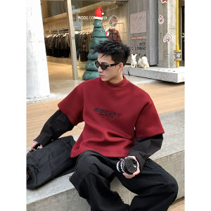 American Style Heavy Embroidery Loose Fit round Neck Sweatshirt Mens Spring Versatile Casual Outerwear POIKILOTHERM