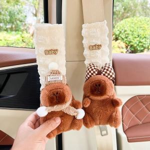 Capabala Car Safety Belt Shoulder Pad Cover Decoration Website Red Capybara Cartoon Girls Car Anti-Strangulation Neck Protective Cover