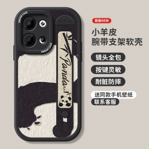 Applicable to Opporeno13pro Phone Case Wrist Strap Reno13 New Arrival Protective Case Oppo Womens Drop-Resistant Silicone Reno13 Bracket All-Inclusive Frosted Cartoon Panda Pro Classy Soft Shell