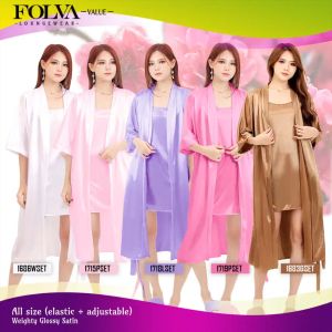 FOLVA Kimono 3/4 Set Tanktop Bridesmaid: Baju Tidur Wanita Satin Ukuran Semua