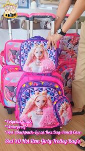 𝙍𝙚𝙖𝙙𝙮 𝙎𝙩𝙤𝙘𝙠💕𝗕𝟮𝗚𝗠𝗮𝗹𝗹 HOT ITEM🔥3D Cartoon Children Girls Trolley Backpack 3in1 Set with Lunch Bag + Pencil Case with Hook hanger